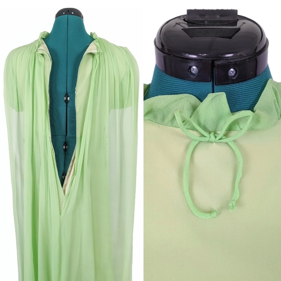 1960s Fairy Cape Dress Flower Power Vintage Prom Formal Romantic ILGWU Green vtg - Picture 6 of 9